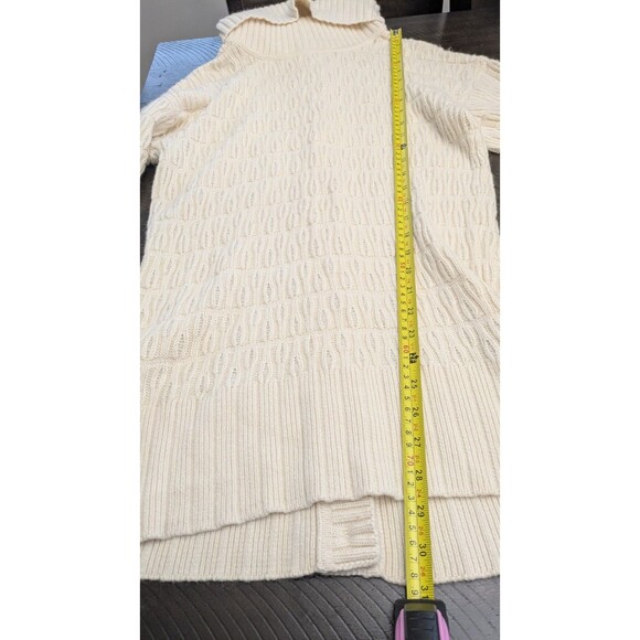 Lacoste Turtleneck Tunic Sweater Cream Wool Cashmere Fisherman Button Back M - Picture 10 of 10